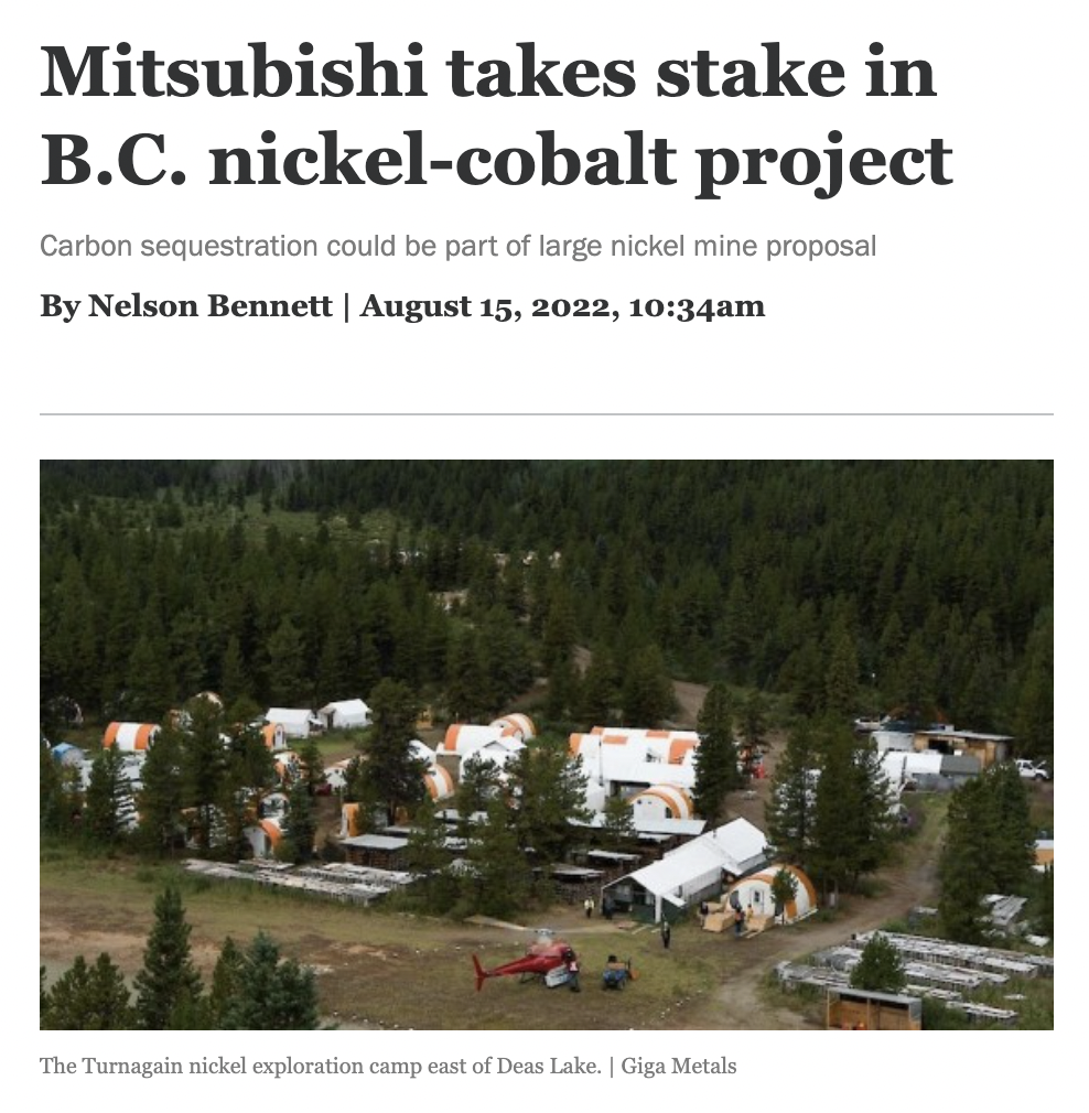 Mitsubishi takes stake in B.C. nickel-cobalt project